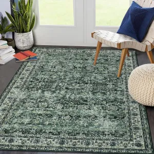 6x9 Area Rug for Living Room Large Oriental Washable Rugs for Bedroom Non-Slip Sage Green Stain Resistant Dining Room Rug Farmhouse Low-Pile Carpet Soft Vinatge Rug for Office Guest Room