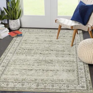 6x9 Area Rug for Living Room Large Oriental Washable Rugs for Bedroom Non-Slip Stain Resistant Dining Room Rug Farmhouse Low-Pile Carpet Soft Vinatge Rug for Office Guest Room,Taupe 6x9