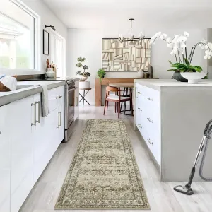 Washable Runner Rug 2x6 Vintage Area Rug Hallway Indoor Kitchen Washable Living Room Carpet Oriental Distressed Rug Retro Accent Throw Rug for Office Dining Room Bathroom Faux Wool,Taupe