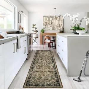 Runner Rug 2x6 Washable Vintage Floral Entryway Runner Brown Non-Slip Low Pile Carpet for Indoor Kitchen Hallway