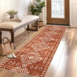 Hallway Runner Rug 2x6 Washable Runner Rugs Tribal Geometric Runners with Non-Slip Backing Soft Non-Shedding Indoor Carpet Low Pile Farmhouse Rug Runner for Kitchen Laundry Entryway Orange