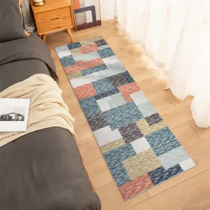 Washable Area Rugs Blue Multi 2x6 Modern Geometric Runner Rugs Non-Slip Backing