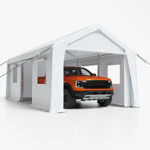 13'x20' Heavy Duty Carport, Car Canopy with Removable Sidewalls & Doors, Extra Large Garage for Car, Truck, SUV, White