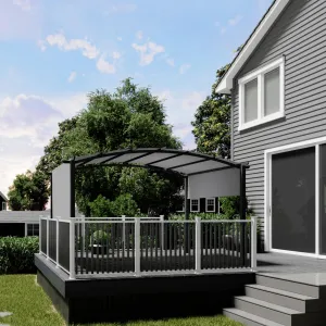 9' X 12' Outdoor Arched Pergola Metal Gazebo with Retractable Sun Shade, Weather-Resistant Patio Shelter for Backyard & Lawn, Grey