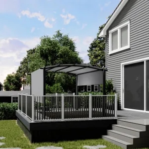 10' x 10' Outdoor Arched Pergola, Metal Gazebo with Retractable Sun Shade for Backyards, Lawn, Patios (Grey)