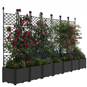 7Pcs Plastic Plant Box with Metal Trellis, Raised Garden Bed with Trellis Planter for Climbing Plant Outdoor Raised Planter Box Privacy Screen for Patio Balcony,Planter Box for Backyard Patio