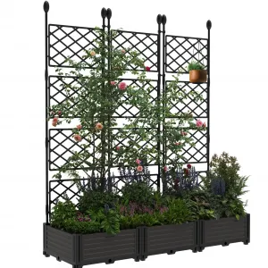 3 PCS Raised Garden Bed with Trellis, 48" x 63" Plastic Planter Box for Climbing Plants, Outdoor Vertical Garden with Privacy Screen for Patio, Balcony, Backyard – Sturdy & Lightweight