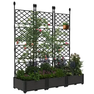 3-Pack Plastic Planter Boxes w/Metal Trellis - Modular Privacy Screen & Raised Garden Bed for Balcony/Patio, Black