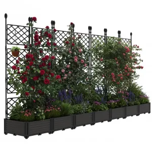 7 PCS Raised Garden Bed with Trellis, 114.2" x 63" Plastic Planter Box for Climbing Plants, Outdoor Vertical Garden with Privacy Screen for Patio, Balcony, Backyard – Sturdy & Lightweight