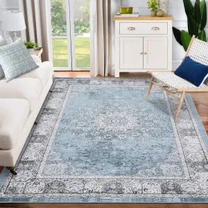 Vintage Area Rugs, Washable Rug for Living Room, Floral Print Rug, Vintage Rug Distressed Indoor Traditional Mat, Foldable Thin Rug, Non Slip Carpet for Bedroom, Dining Room, Home Office