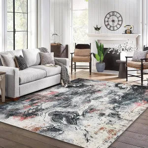 Abstract Black 4x6 Modern Rugs, Machine Washable, Non Slip Backing, Soft Floor Covering, Contemporary Design, Versatile for Living Room, Bedroom, Dining Room, Kitchen, and Home Office