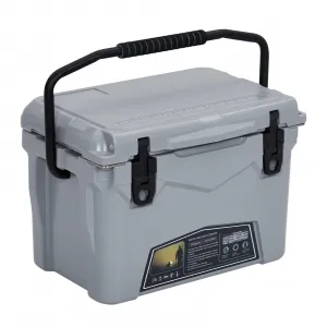 20 Qt Rotomolded Hard Cooler – Portable Insulated Ice Chest with Heavy Duty Handle, 5-Day Ice Retention, Metal Cup Holder, Fish Ruler, Drain Plug, Leak-Proof Design for Camping, Beach, Picnic, BBQ, Fishing