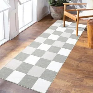 Runner Rugs for Living Room, Washable 2x6 Area Rugs Ultra-Thin Foldable, Modern Print Decorative Plaid Rugs for Bedroom Dining Room, Grey & White