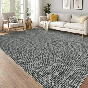 Washable Area Rug 8'x10' Rugs for Living Room, Soft Ultra Thin Dining Room Rugs Bedroom Rug, Boho Waffle Print Large Indoor Rugs Floor Carpet for Living Room Bedroom Nursery, Grey