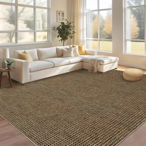 Boho Rugs for Living Room 5x7 ft, Washable Area Rug for Bedroom Soft Ultra Thin Indoor Floor Carpet, Waffle Print Non-Slip Trhow Rugs for Dining Room Bedroom Living Room, Brown
