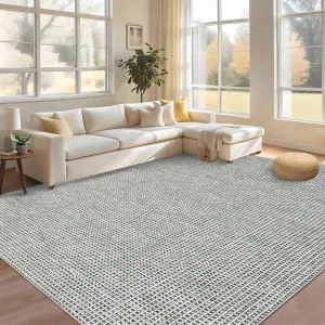 9x12 Area Rug Washable Soft Ultra Thin Indoor Floor Carpet Boho Waffle Print Non-Slip Light Grey