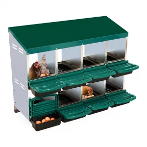 8-Compartment Roll-Away Chicken Nest Box - Green w/Lid Cover for Coop Laying Boxes, Nesting Boxes for Hens
