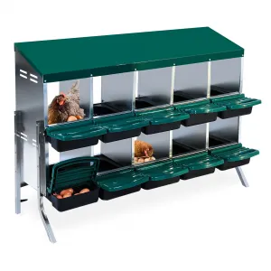 10-Compartments Chicken Nest Box - Green Roll-Away Design w/Lid Cover & Legs for Coop Laying Boxes for Hens, Nest Boxes