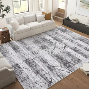 Boho Light Grey 10x13 Large Living Room Rugs, Geometric Marble Boho Area Rugs for Bedroom Ultra Thin Non-Slip Washable Indoor Rugs Floor Carpet for Dining Room
