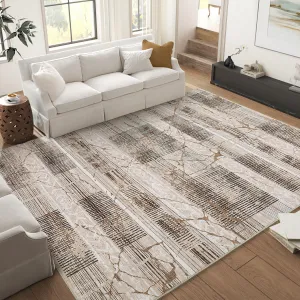 Boho Light Brown 8x10 Large Living Room Rugs Washable, Geometric Marble Boho Area Rugs for Bedroom Ultra Thin Non-Slip Indoor Rugs Floor Carpet for Dining Room