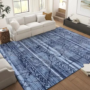 Boho Navy Blue 5x7 Washable Area Rugs for Living Room, Geometric Marble Boho Bedroom Rugs Ultra Thin Non-Slip Indoor Rugs Floor Carpet for Dining Room