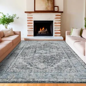 Vintage Area Rug, 4x6 Stain Resistant Carpet Non Shedding Non-Slip Soft Rug Bedroom Dining Room Home Office, Low Pile Farmhouse Oriental Indoor Floor Rug Retro Gray