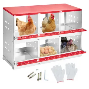 6-Compartment Galvanized Steel Nesting Box - Metal w/Vented Holes, Swing Perch & Removable Dividers for Chicken Coops