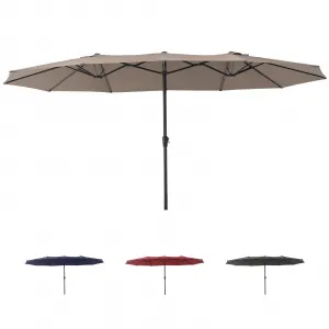 15x9 Ft Extra Large Patio Umbrella with Base, Double-Sided Market Umbrella with Crank Handle, Outdoor UV-Protective Pool Umbrella for Garden, Backyard, Poolside,Khaki