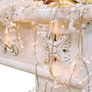 Christmas Pearl String Lights,6.5 FT 20 LED Xmas Berry Beads Garland,Window Hanging Fairy String Lights for Girls Room Bedroom Mantel Wedding Christmas Party Garden Yard Decoration White