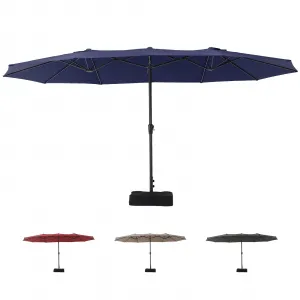 15x9 Ft Large Double-Sided Patio Umbrella with Base & Crank - Outdoor Rectangle Market Umbrella for Patio, Lawn, Garden & Poolside, Navy Blue