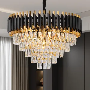 Modern Crystal Chandeliers 5 Tiers Black and Gold Pendant Light Fixtures, 10 Lights Black Modern Chandeliers for Living Room Dining Room Bedroom Kitchen