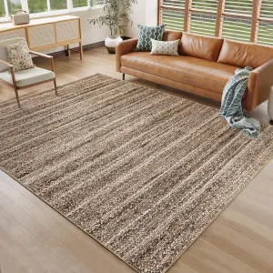 Modern Brown 8x10 Washable Rug Low Pile Living Room Rug Non Shedding Modern Indoor Rug Soft Bedroom Rug Modern Woven Print Accent Rug Neutral Rug Lightweight Foldable Floor Carpet