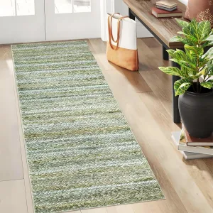 Modern Green Camel 2x6 Area Rug Washable Runner Rug, Non Slip Kitchen Runner Rug Low Pile Bath Rug Green Rug Non Shedding Hallway Rug Contemporary Accent Rug Braided Print Rug