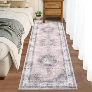 Runner Rug 2x6 Machine Washable Hallway Runner Rug Non-Slip Kitchen Runner Rug Vintage Distressed Runner Carpet Throw Floor Carpet Medallion Area Rug for Living Room Bedroom Laundry, Blush