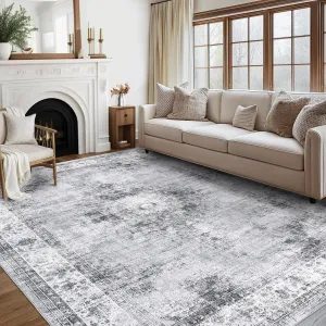 Vintage Washable Area Rug – Non-Slip Stain-Resistant Low-Pile Soft Carpet for Living Room, Bedroom, Office, and Home Decor