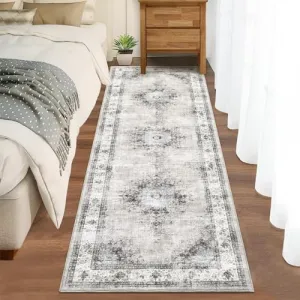 Runner Rug 2x6 Machine Washable Hallway Runner Rug Non-Slip Kitchen Runner Rug Vintage Distressed Runner Carpet Throw Floor Carpet Medallion Area Rug for Living Room Bedroom Laundry, Beige