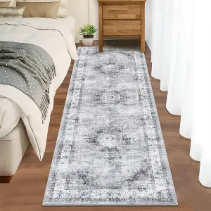 Persian Grey 2x6 Vintage Distressed Runner Rug – Machine Washable Non-Slip Ultra-Soft Hallway, Kitchen, or Living Room Carpet, Foldable Throw Rug for Bedroom, Nursery, Laundry, or Playroom