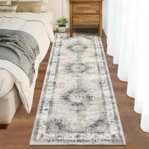Runner Rug 2x6 Machine Washable Hallway Runner Rug Non-Slip Kitchen Runner Rug Vintage Distressed Runner Carpet Throw Floor Carpet Medallion Area Rug for Living Room Bedroom Laundry, Sage