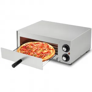 Commercial 1100W Electric Pizza Oven with Adjustable Timer, Stainless Steel, Easy-Clean Crumb Tray, Dual-Zone Heating, 12" Capacity, Ideal for Restaurants & Home