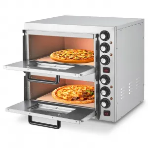 Electric Pizza Oven 3600W Stainless Steel Double Deck Timer Crumb Tray Countertop Indoor Home Restaurant