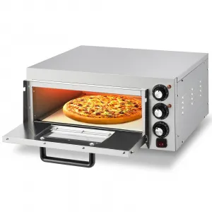 1800W Commercial Countertop Pizza Oven - Stainless Steel Electric Pizza Maker with Timer & Crumb Tray for Home and Restaurant Use