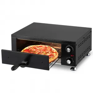 1100W Indoor Electric Pizza Oven - Stainless Steel, Dual Heating Elements, Timer, Crumb Tray, Countertop Pizza Maker for Home and Restaurant