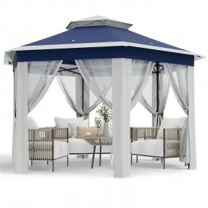 13'x13' Pop Up Screen Tent with Mosquito Netting for Outdoor Patio Pavilion Hexagonal Sun Shelter Blue