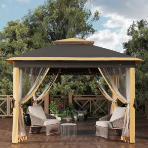 11'x11' Pop Up Gazebo Tent with Mosquito Netting, Outdoor Canopy Shelter Easy Setup, Water & UV Resistant - Khaki