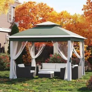 11'x11' Pop-Up Gazebo with Enhanced Frame and Mosquito Netting Instant Outdoor Canopy Tent for Patio, Garden, and Events, Green