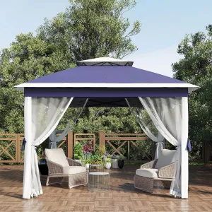 11x11ft Pop-Up Gazebo Tent with Mosquito Netting Outdoor Canopy Shelter, Water & UV Resistant, Navy Blue