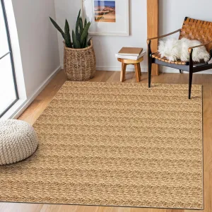 Modern Natural 8x10 Vintage Braided Printed Area Rugs - Soft Touch, Non-Shedding - Faux Wool, Low Pile, Non-Slip - Washable, Foldable - Living Room, Bedroom, Kitchen