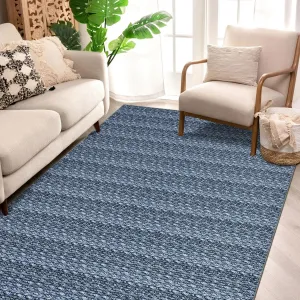 Modern Grey Blue 9x12 Braided Washable Rug, Non Slip Soft Low Pile Vintage Farmhouse Carpet for Bedroom, Dining Room, Nursery