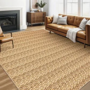 Modern Natural 10x13 Washable Rug, Non Slip Soft Low Pile Farmhouse Carpet for Living Room, Bedroom, Dining Room