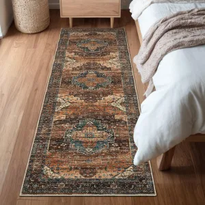 Persian Brown 2x6 Area Rugs, Machine Washable Vintage Printed Soft Low Pile Rugs, Oriental Accent Carpet with Non-Slip Backing, Stain-Resistant Distressed Floor Carpet for Living Room, Hallway, Laundry